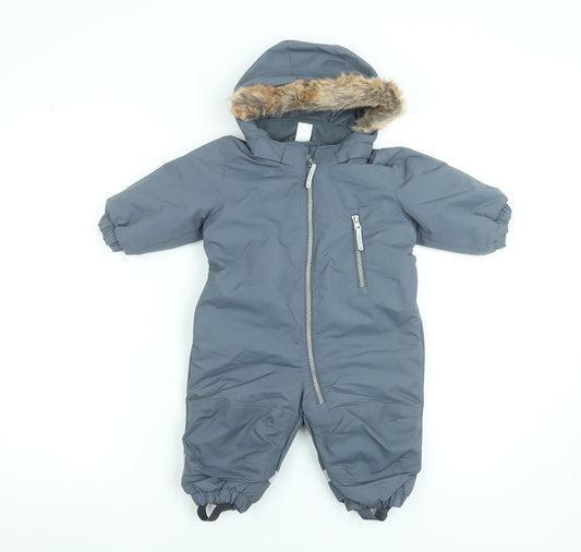 H&M Unisex Baby Grey Hooded Snowsuit 3-6 Months Winter Padded Zip