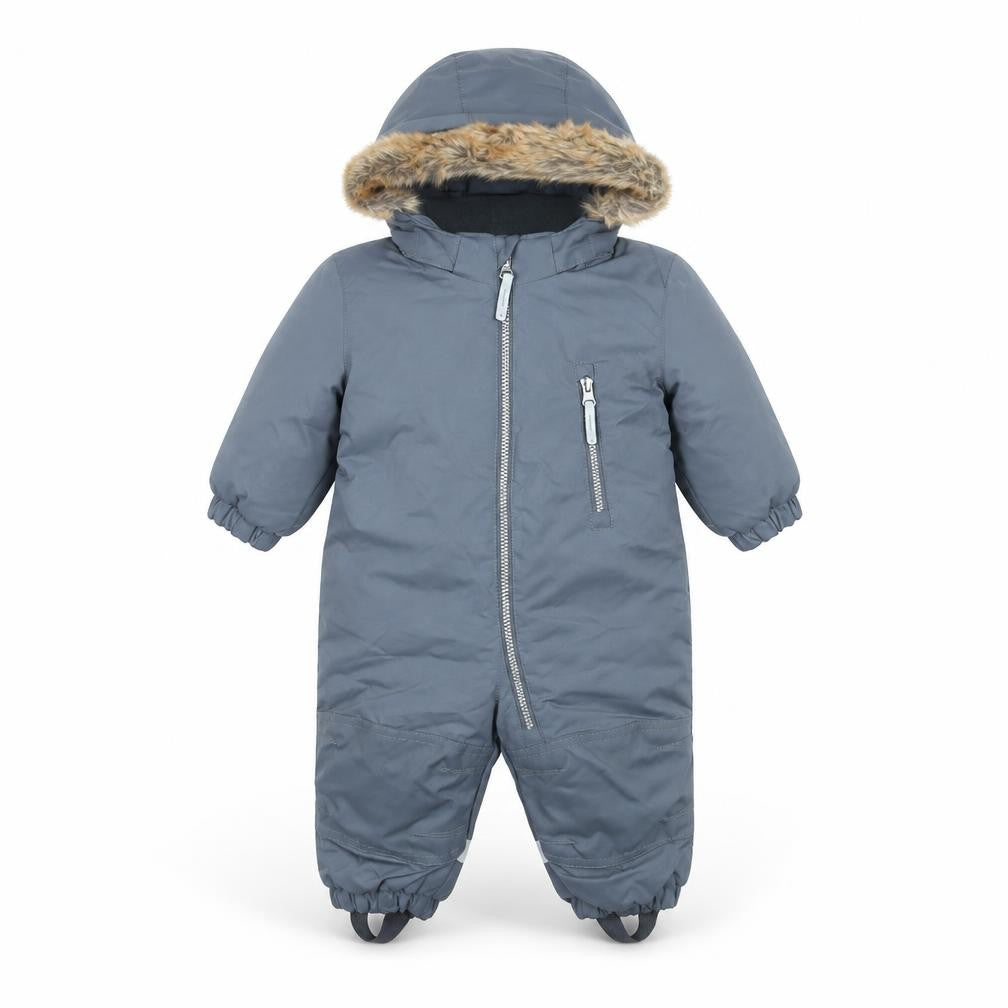 Front view of H&M unisex baby grey hooded snowsuit 3-6 months winter padded zip