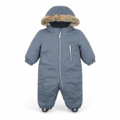 Front view of H&M unisex baby grey hooded snowsuit 3-6 months winter padded zip