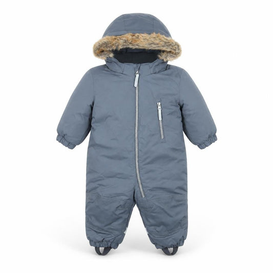 Front view of H&M unisex baby grey hooded snowsuit 3-6 months winter padded zip