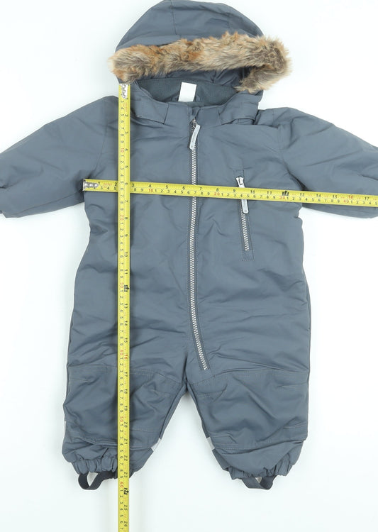 H&M Unisex Baby Grey Hooded Snowsuit 3-6 Months Winter Padded Zip