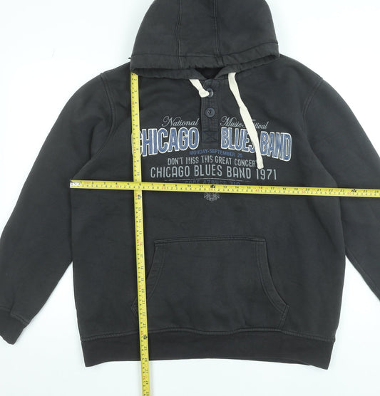 XSIDE Mens Black XL Henley Hoodie with Chicago Blues Graphic