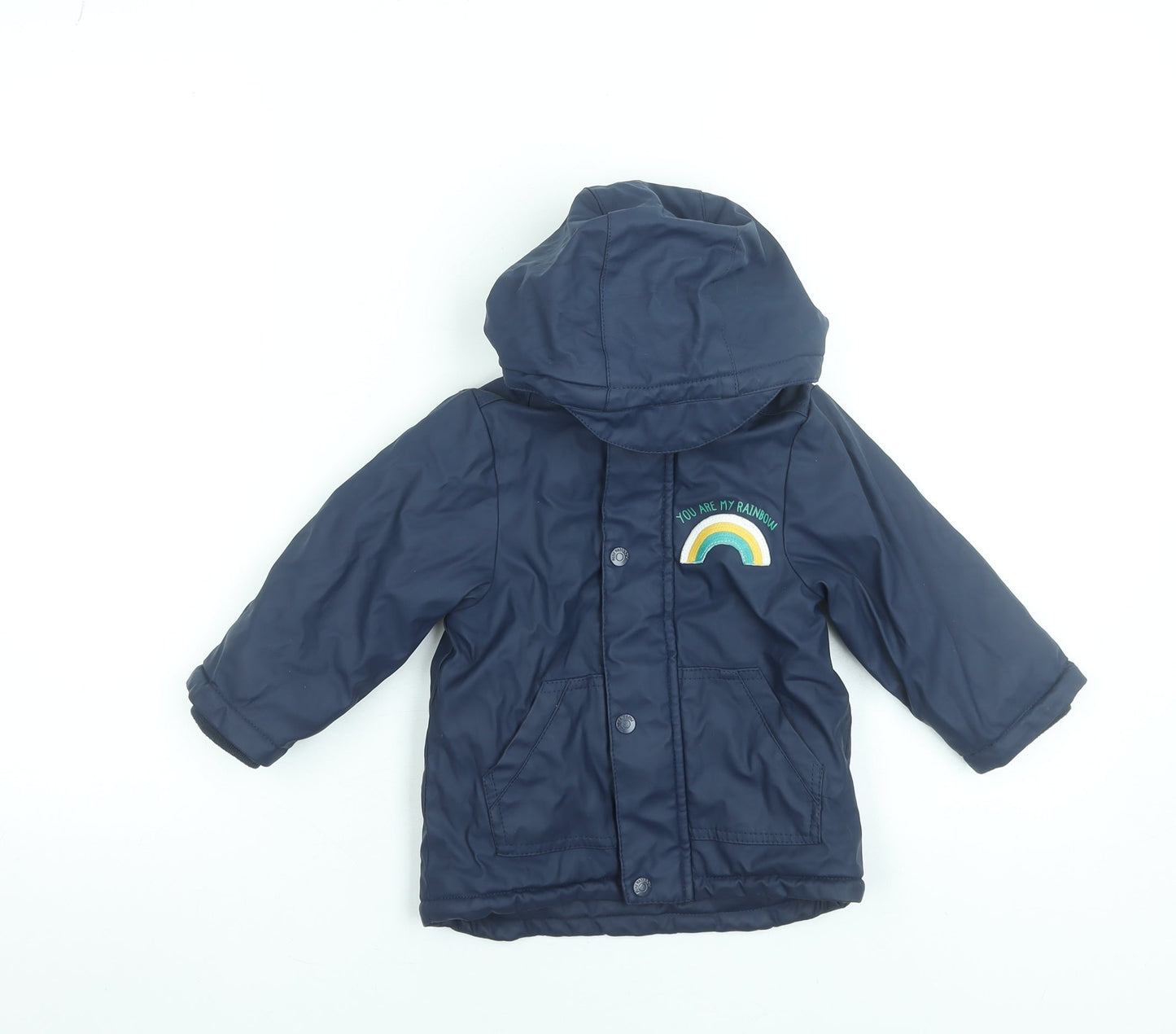 Mini Rainbow Boys Blue Hooded Puffer Jacket 18-24 Months Waterproof Lined
