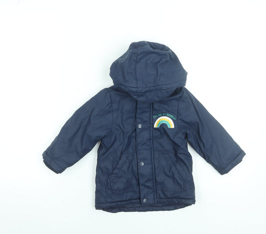 Mini Rainbow Boys Blue Hooded Puffer Jacket 18-24 Months Waterproof Lined