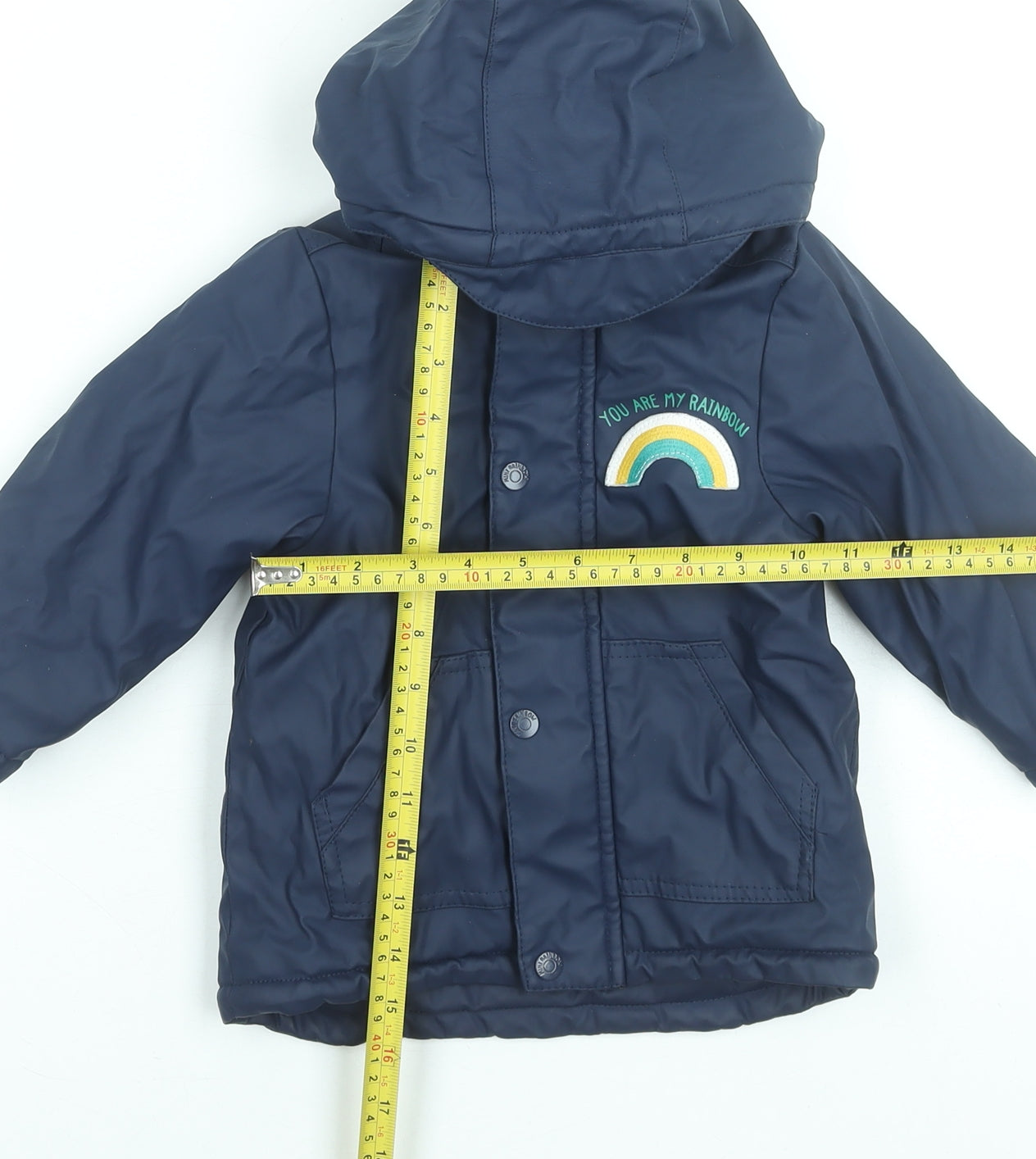 Mini Rainbow Boys Blue Hooded Puffer Jacket 18-24 Months Waterproof Lined