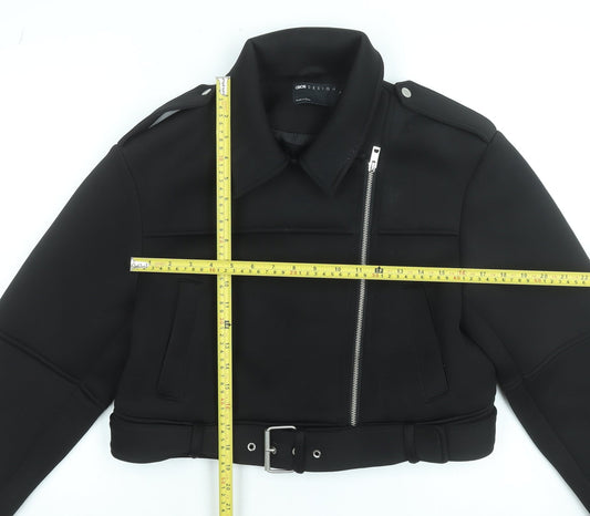 ASOS DESIGN Womens Black Size 8 Cropped Biker Jacket with Belt