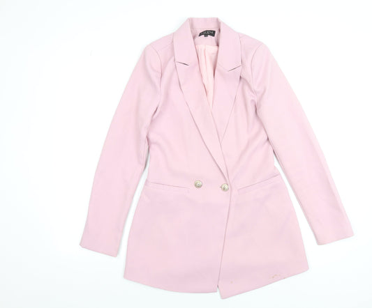 In The Style Women Pink Size 6 Blazer Dress Long Sleeve Button
