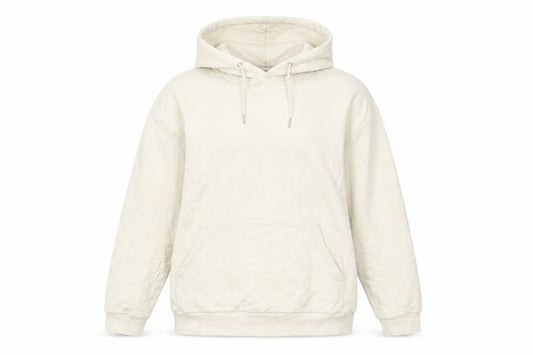 Front view of ASOS Design women’s beige pullover hoodie, size S, cotton blend casual
