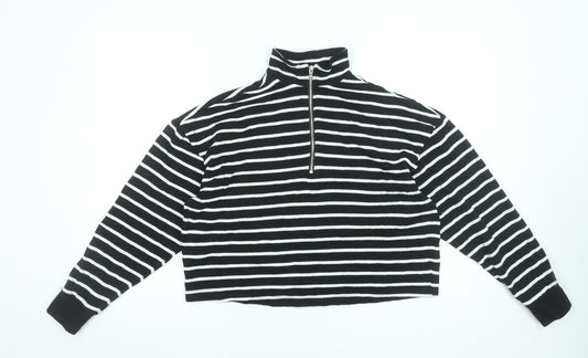 Primark Women Black Striped 1/2 Zip Pullover Sweatshirt Size 10/12