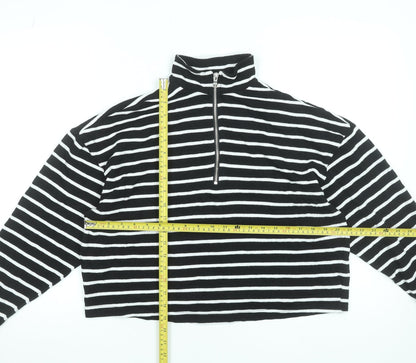 Primark Women Black Striped 1/2 Zip Pullover Sweatshirt Size 10/12