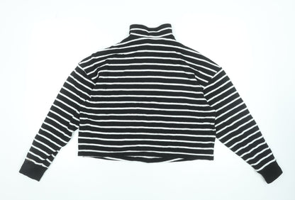 Primark Women Black Striped 1/2 Zip Pullover Sweatshirt Size 10/12
