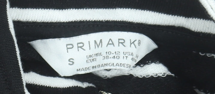 Primark Women Black Striped 1/2 Zip Pullover Sweatshirt Size 10/12