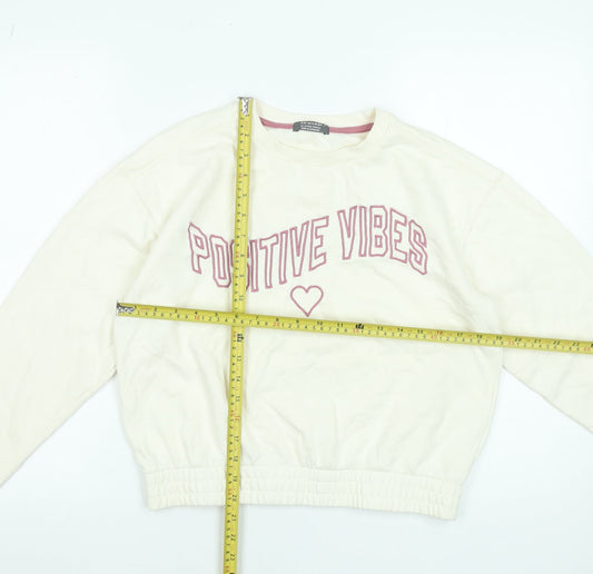 Primark Girls Ivory Positive Vibes Crew Neck Sweatshirt 12-13 Years