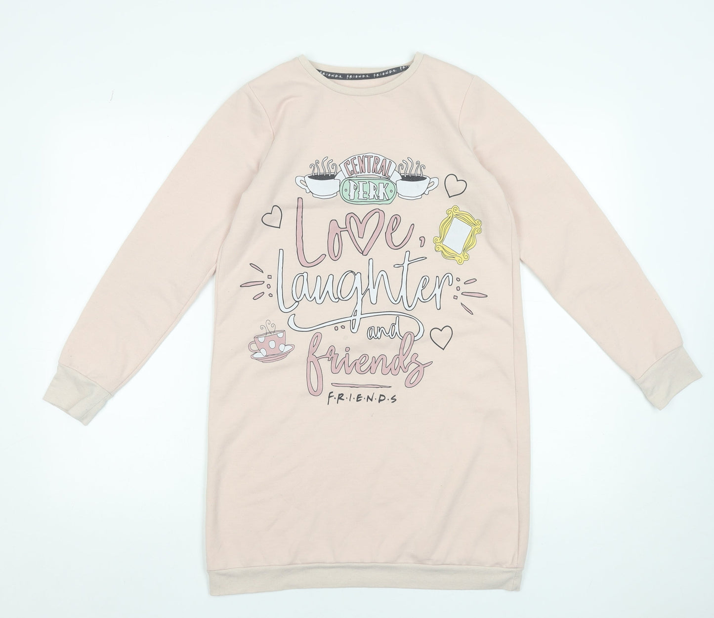 George Girls Beige Friends Graphic Long Sleeve T-Shirt Dress 12-13 Years