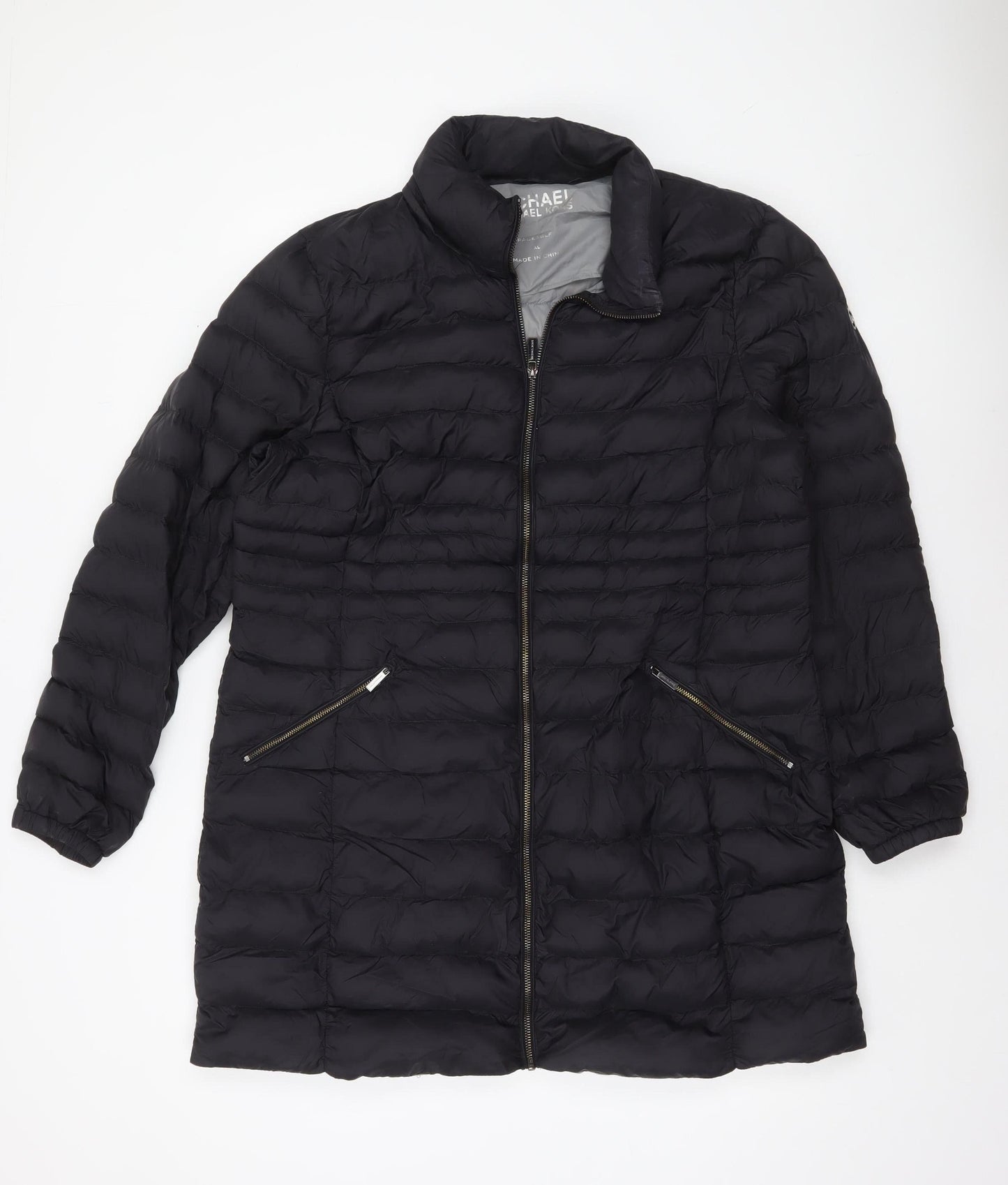 Michael Kors Womens Black XL Long Puffer Coat Zip Winter Jacket