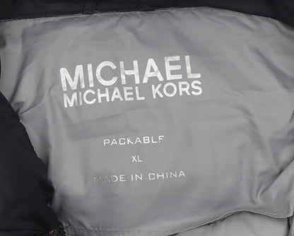 Michael Kors Womens Black XL Long Puffer Coat Zip Winter Jacket
