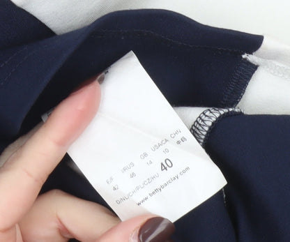 Betty Barclay Women Blue White Colourblock Lace Bodycon Dress Size 14