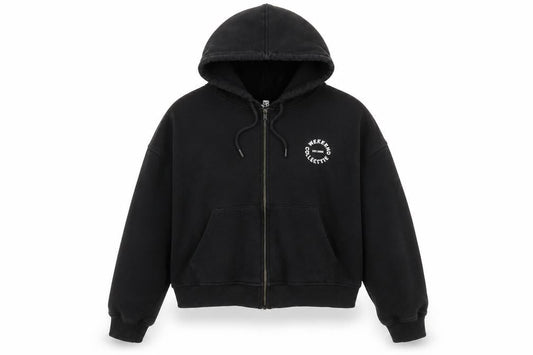 Front view of ASOS Weekend Collective Women's Black Full Zip Hoodie, size 12