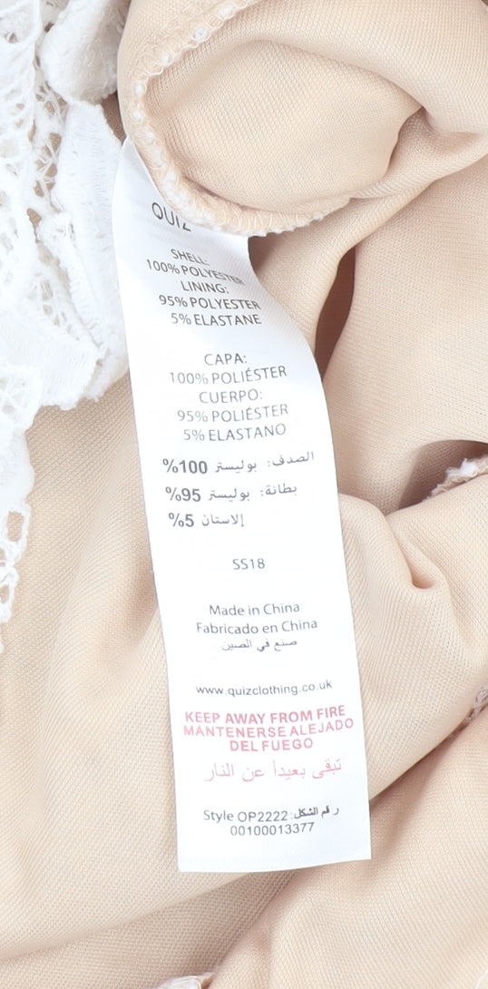 Quiz Women’s Beige & White Lace Hi-Low Halter Midi Dress UK 10