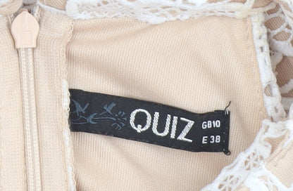 Quiz Women’s Beige & White Lace Hi-Low Halter Midi Dress UK 10