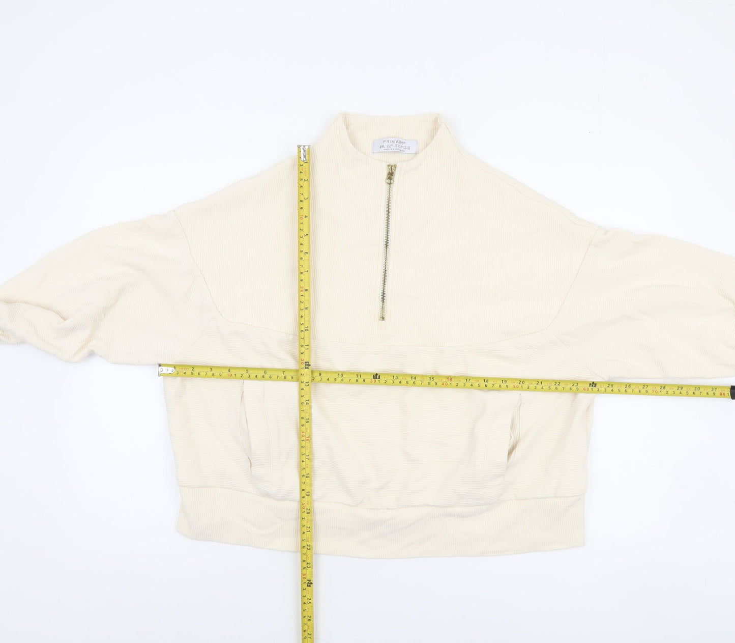 Primark Women’s Beige 1/4 Zip Pullover Sweatshirt Size 2XL Cotton Blend