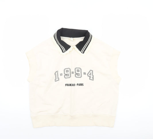 Womens UK Size XS River Island Ivory Cropped T-Shirt