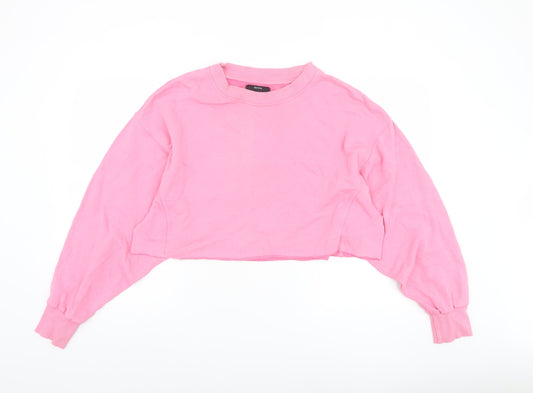 Bershka Womens Pink Cropped Pullover Sweatshirt L