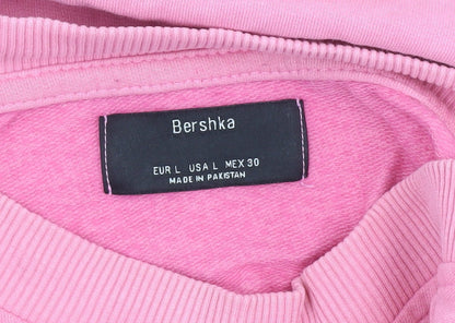 Bershka Womens Pink Cropped Pullover Sweatshirt L