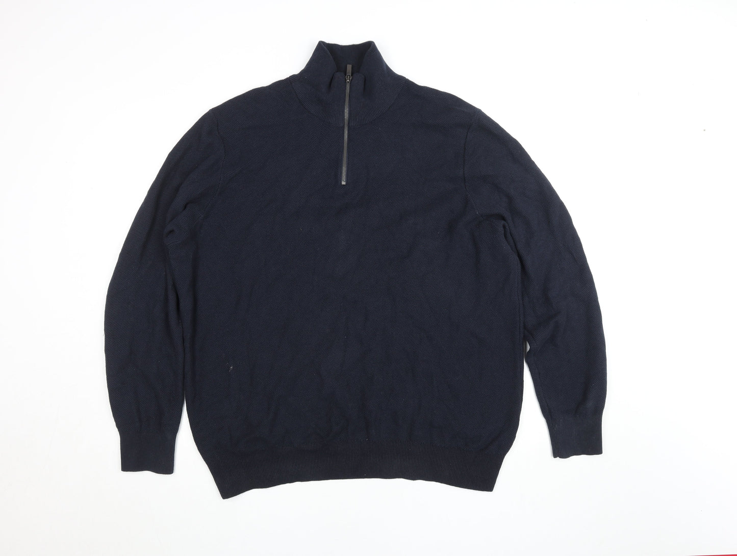 George Mens Navy Blue 2XL Cotton Pullover 1/4 Zip Sweatshirt