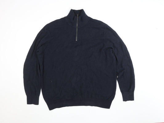 George Mens Navy Blue 2XL Cotton Pullover 1/4 Zip Sweatshirt