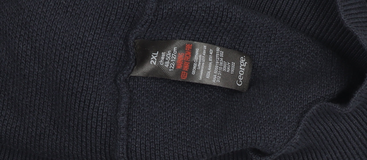 George Mens Navy Blue 2XL Cotton Pullover 1/4 Zip Sweatshirt