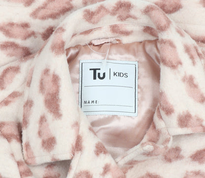 Tu Girls Pink Animal Print Mid-Length Button Coat Age 5-6 Years