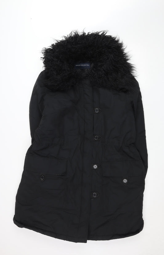 French Connection Women's Black M Parka Coat Faux Fur Hooded Winter Jacket