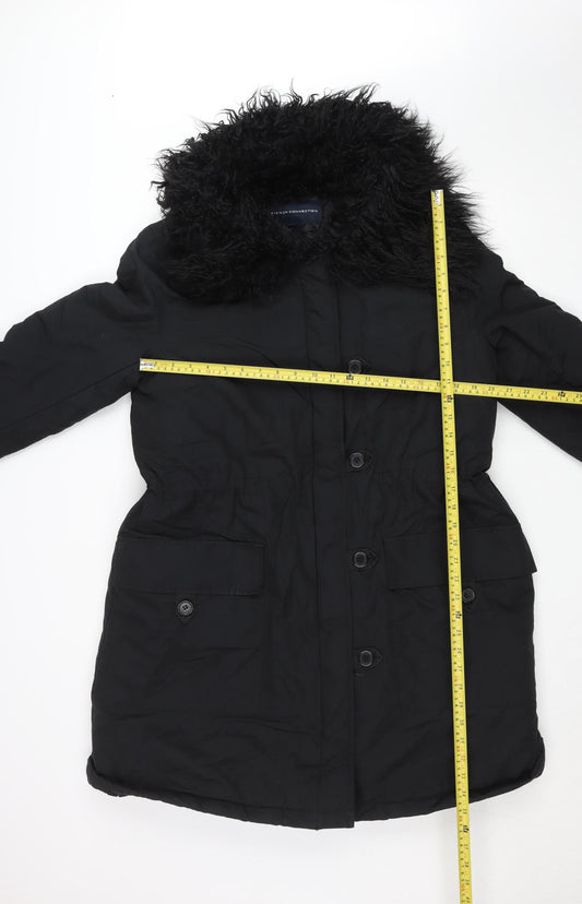 French Connection Women's Black M Parka Coat Faux Fur Hooded Winter Jacket