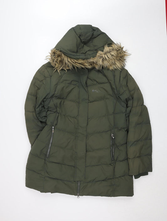 Mountain Warehouse Women’s Green Fur Trim Puffer Coat UK 16 Down Filled