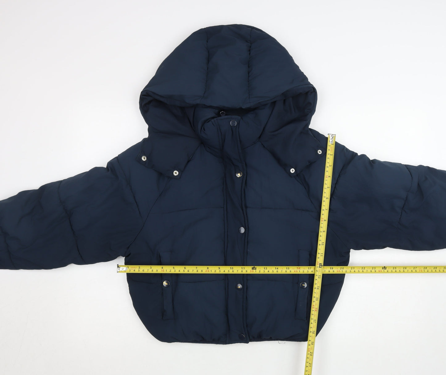 Pull & Bear Women Blue S Cropped Puffer Jacket Hooded Winter Coat