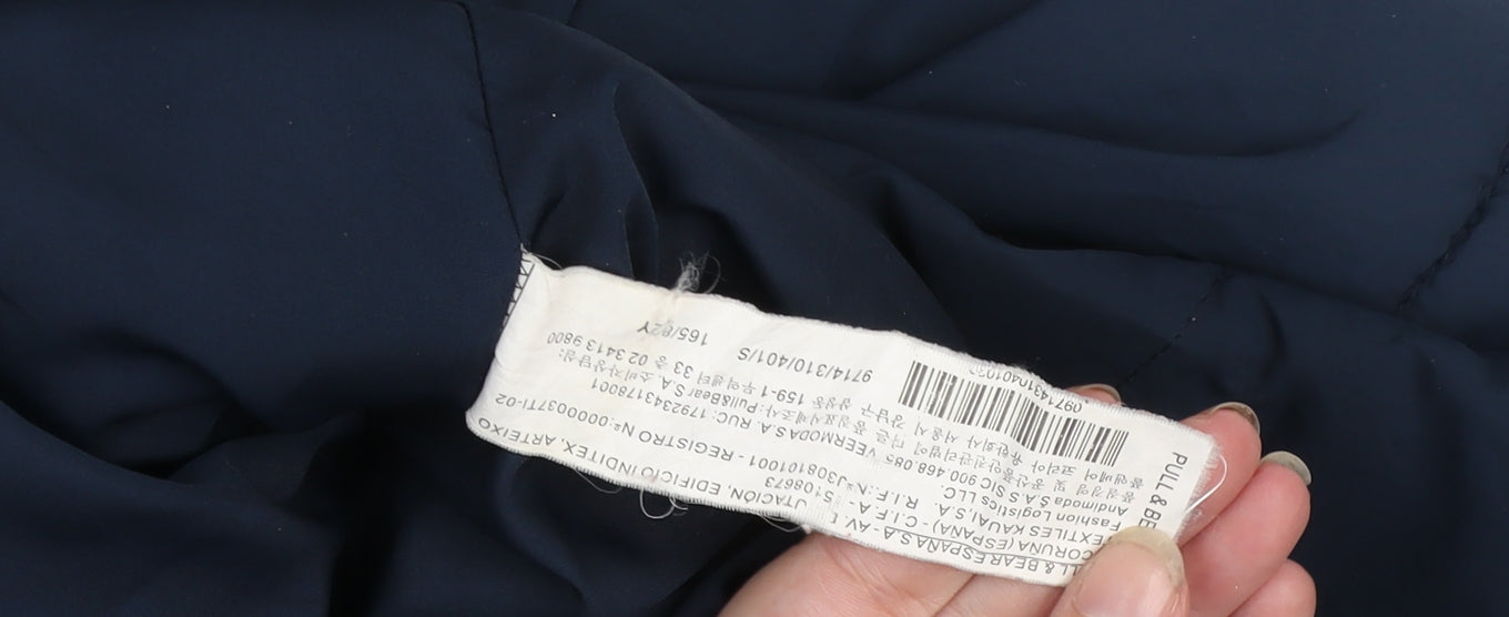 Pull & Bear Women Blue S Cropped Puffer Jacket Hooded Winter Coat