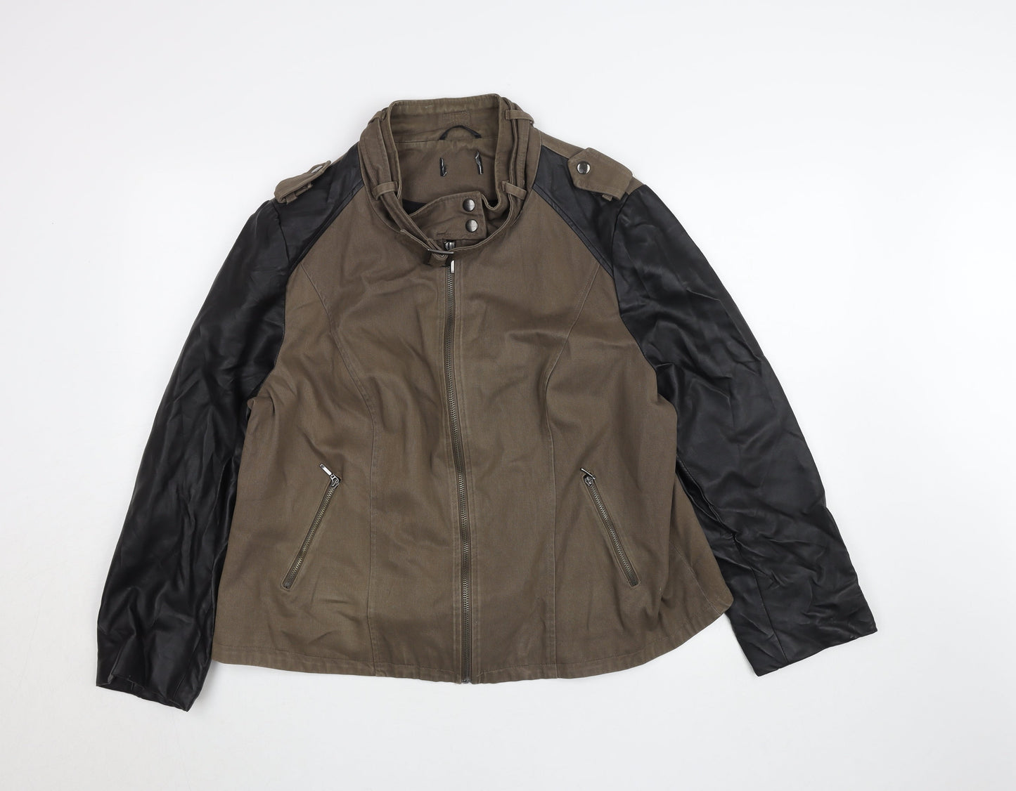 George Women's Brown & Black Biker Jacket UK 22 Faux Leather Sleeves