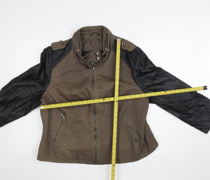 George Women's Brown & Black Biker Jacket UK 22 Faux Leather Sleeves