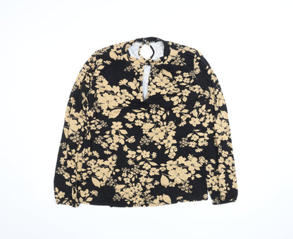 M&Co Women's Black Floral Long Sleeve Tunic Top Size 14