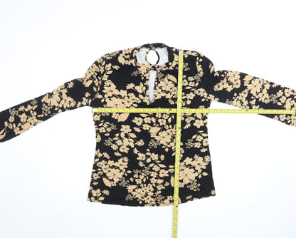 M&Co Women's Black Floral Long Sleeve Tunic Top Size 14