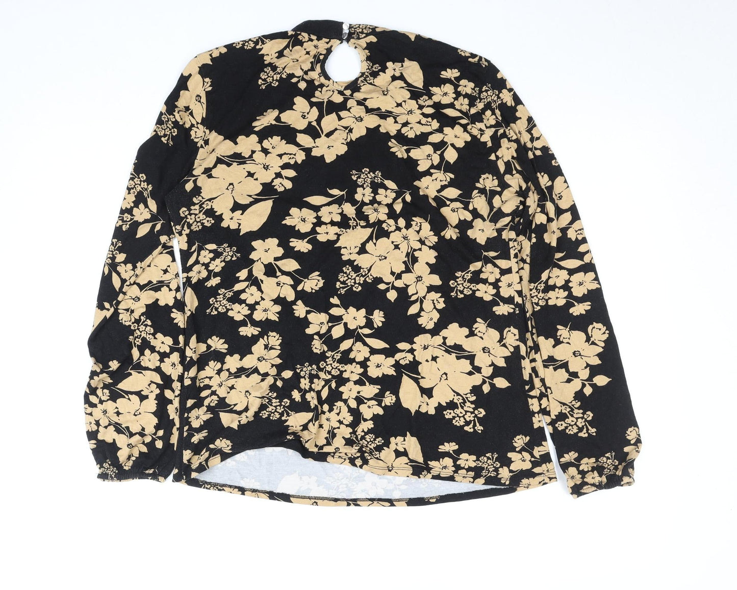 M&Co Women's Black Floral Long Sleeve Tunic Top Size 14