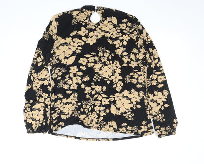 M&Co Women's Black Floral Long Sleeve Tunic Top Size 14