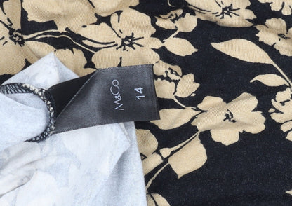 M&Co Women's Black Floral Long Sleeve Tunic Top Size 14