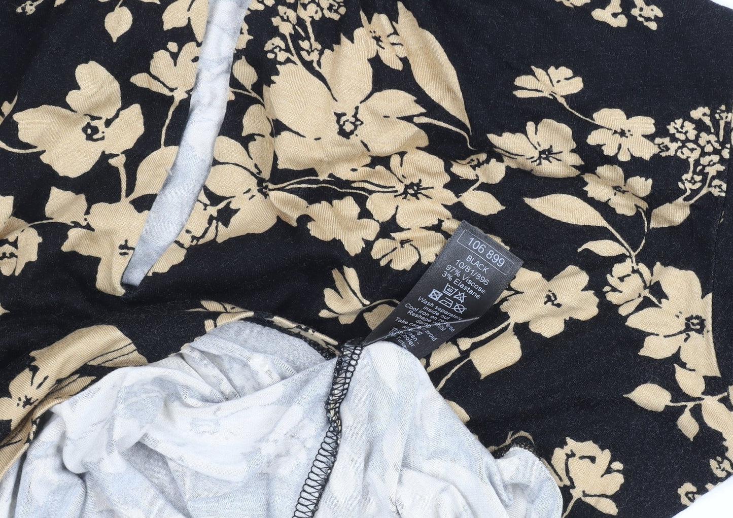 M&Co Women's Black Floral Long Sleeve Tunic Top Size 14