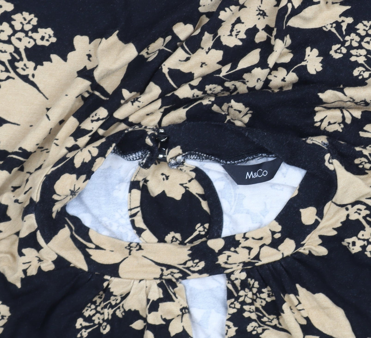 M&Co Women's Black Floral Long Sleeve Tunic Top Size 14