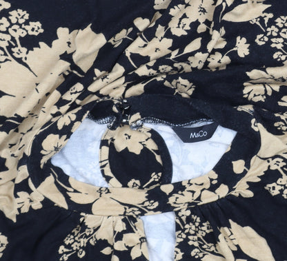 M&Co Women's Black Floral Long Sleeve Tunic Top Size 14