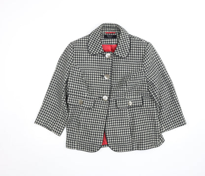 W Collection Women’s Black Houndstooth Wool Blazer Jacket Size 16