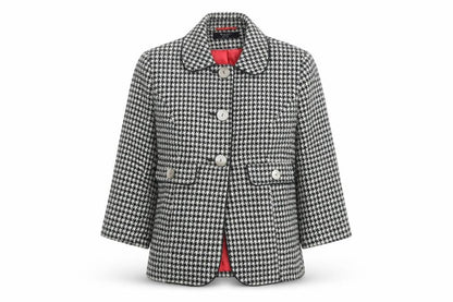 W Collection Women’s Black Houndstooth Wool Blazer Jacket Size 16
