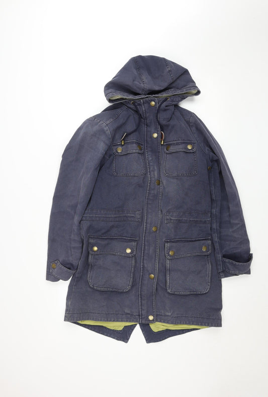 Boden Women's Blue Cotton Parka Coat UK 10 Hooded Long Lined Jacket